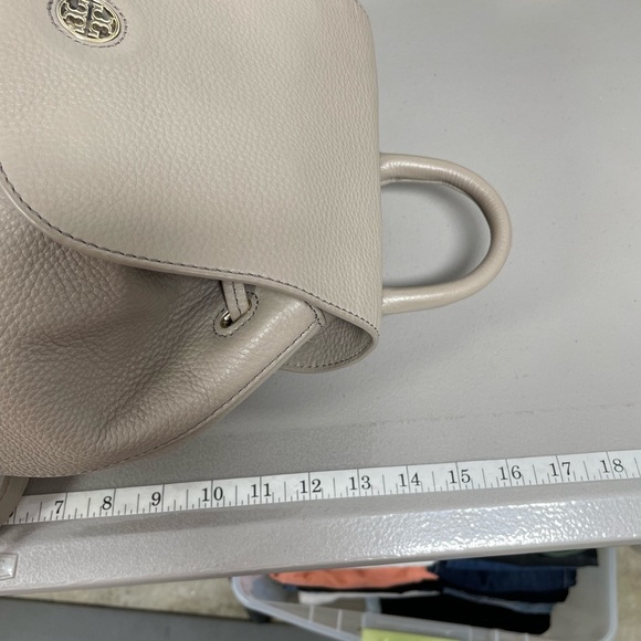 TORY BURCH Backpack Taupe Brown Leather Flap Top Drawstring Adjustable Straps